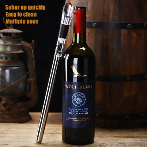 Stainless steel DERGUAM chiller rod keeps wine cool while preserving flavor