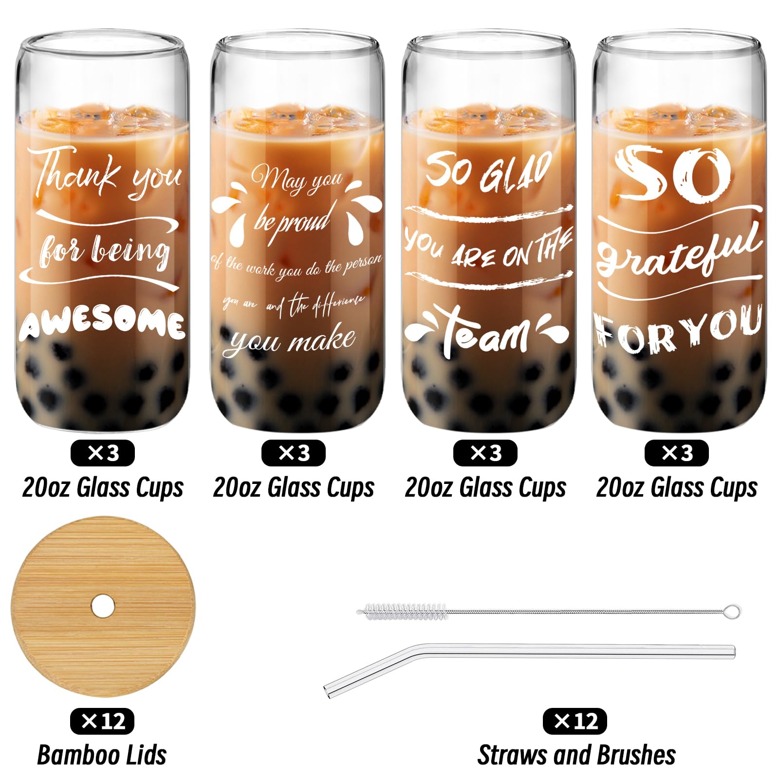Deriibrico 20oz glass cup close-up with crystal clarity for beverages.