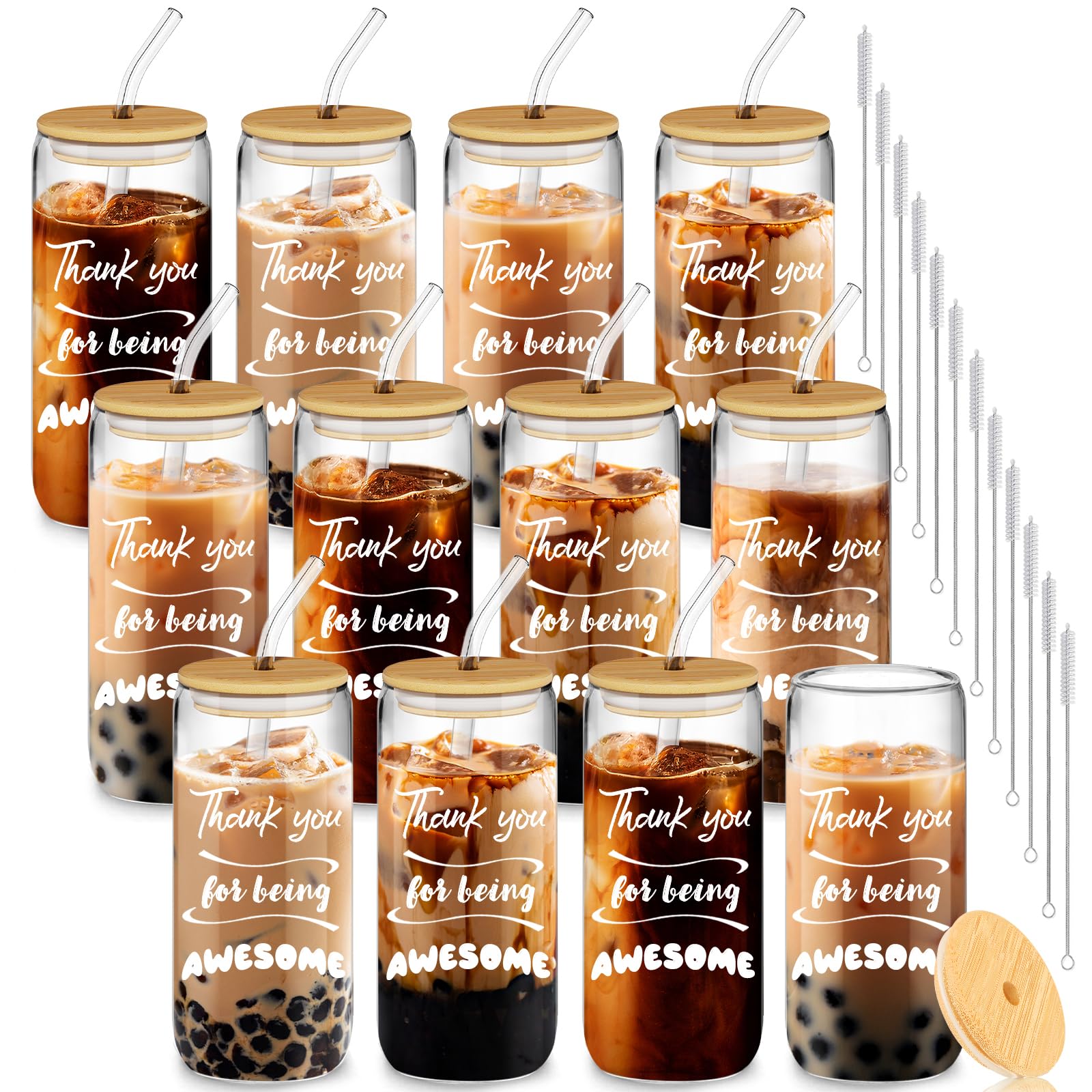 Deriibrico 20oz glass cups with lids and straws, ideal for gifts and daily beverages