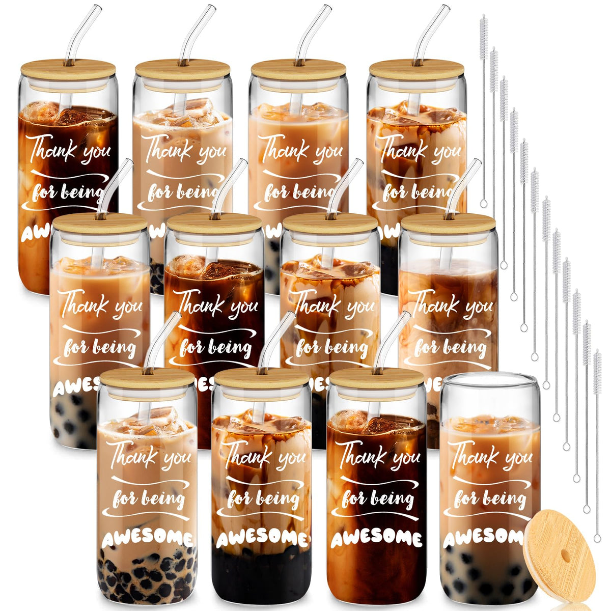 Deriibrico 20oz glass cups with lids and straws, ideal for gifts and daily beverages