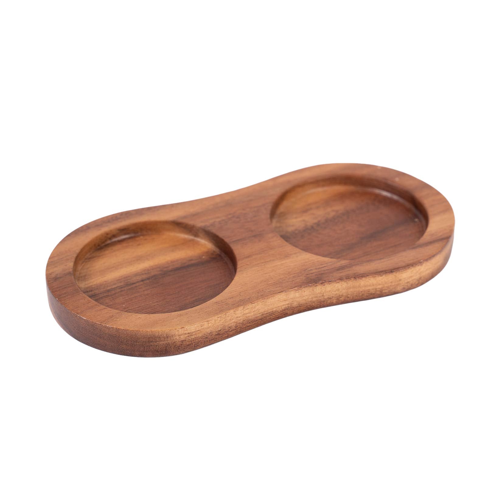 DeroTeno salt-pepper mill tray in acacia wood, top view keeps mills neat and protected.