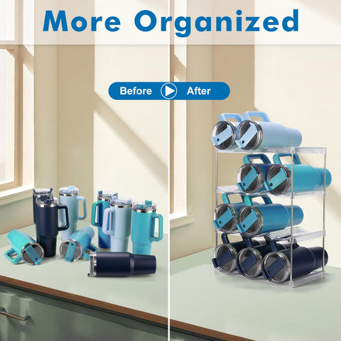 Dersyer three-layer tumbler storage maximizes space and easy access to cups.