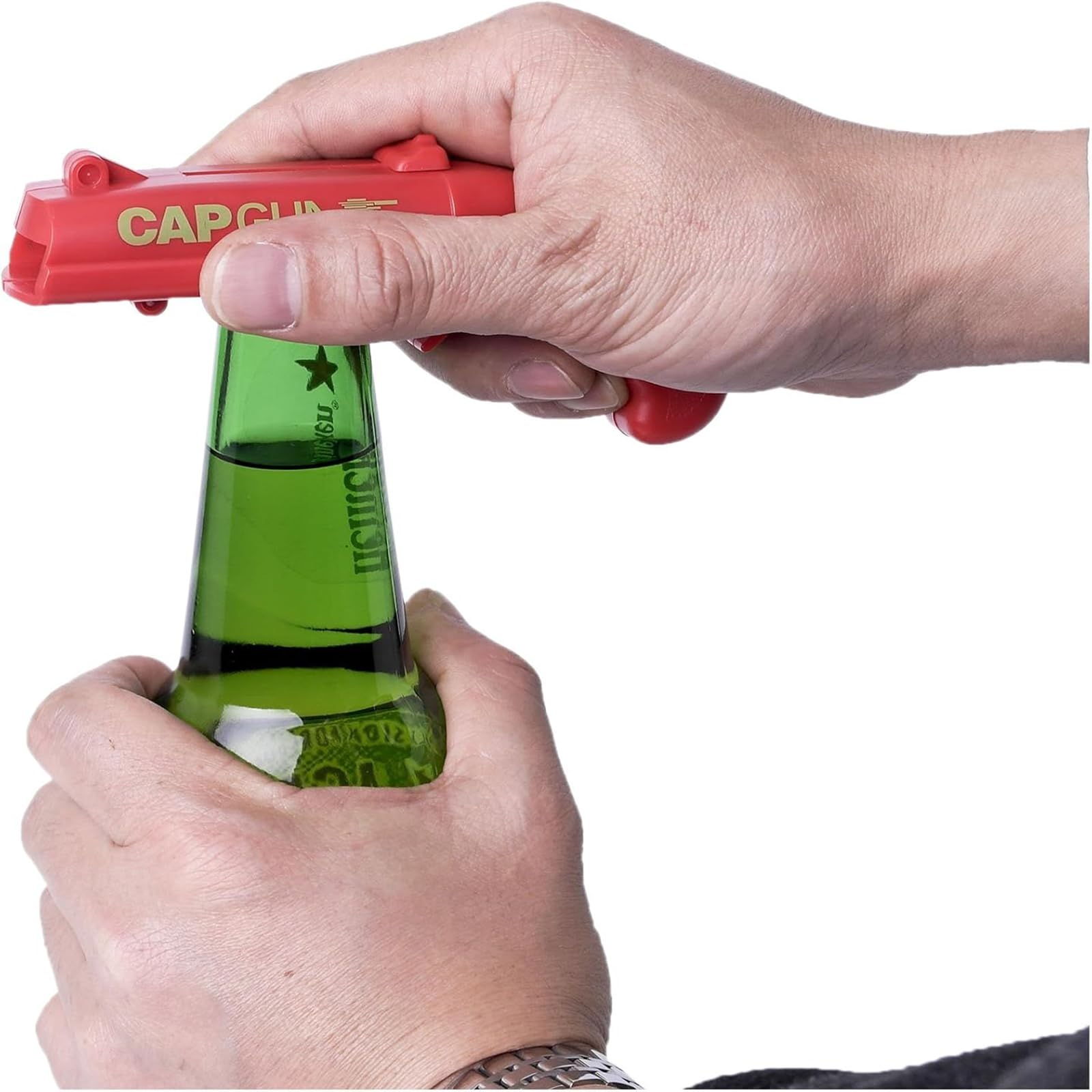 Dervyxious cap gun bottle opener sparks conversation at gatherings and events.