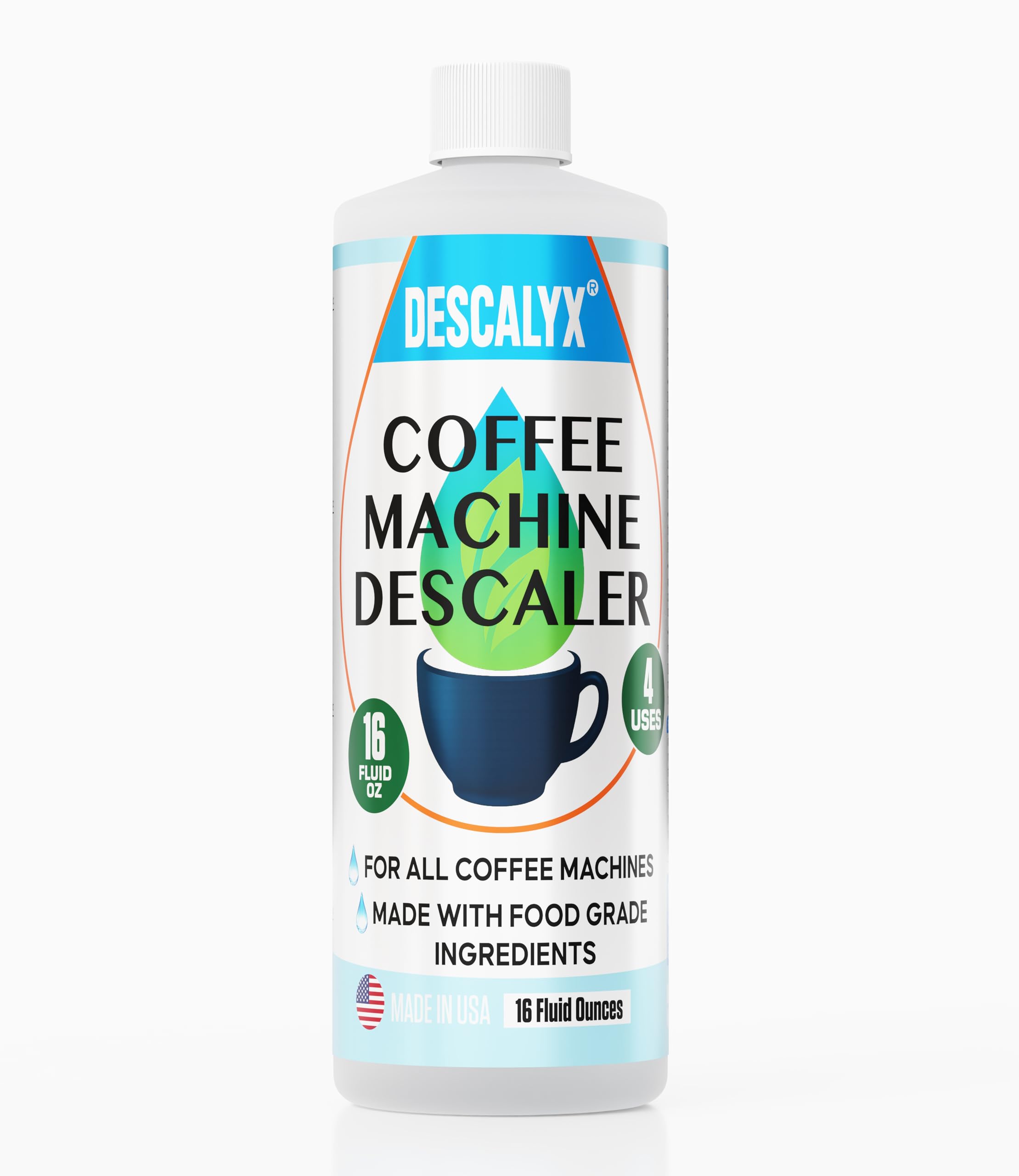 Descalyx descaler shown with Keurig setup indicating descaling process.