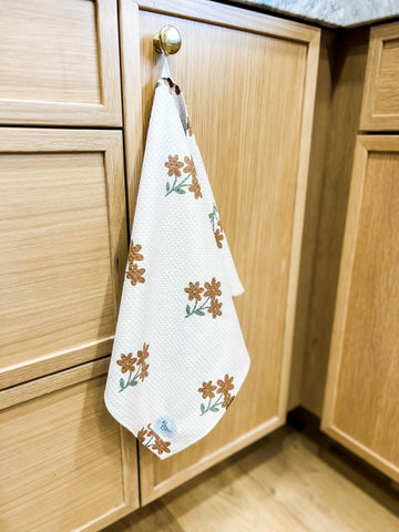Desert Aqua compact folded towels save counter space.