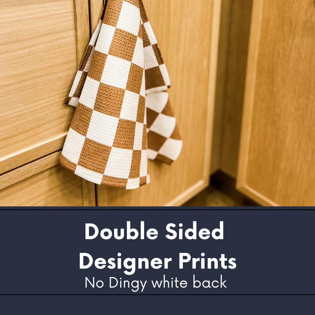 Desert Aqua designer prints on towels add modern kitchen style.