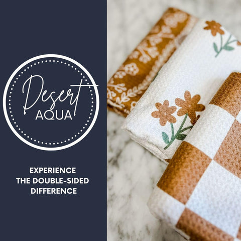 Desert Aqua waffle weave towel close-up, highly absorbent for fast drying.