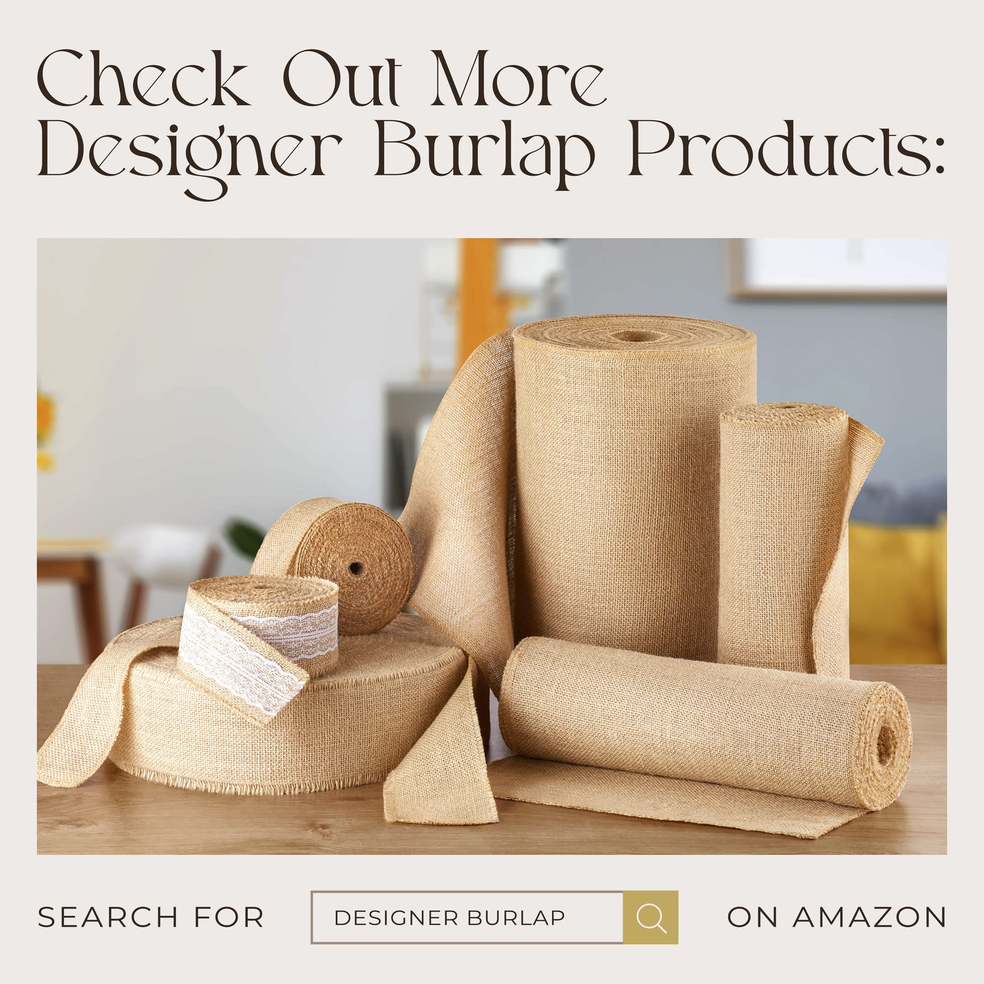 Designer Burlap table runner on a dining setup enhances ambiance.