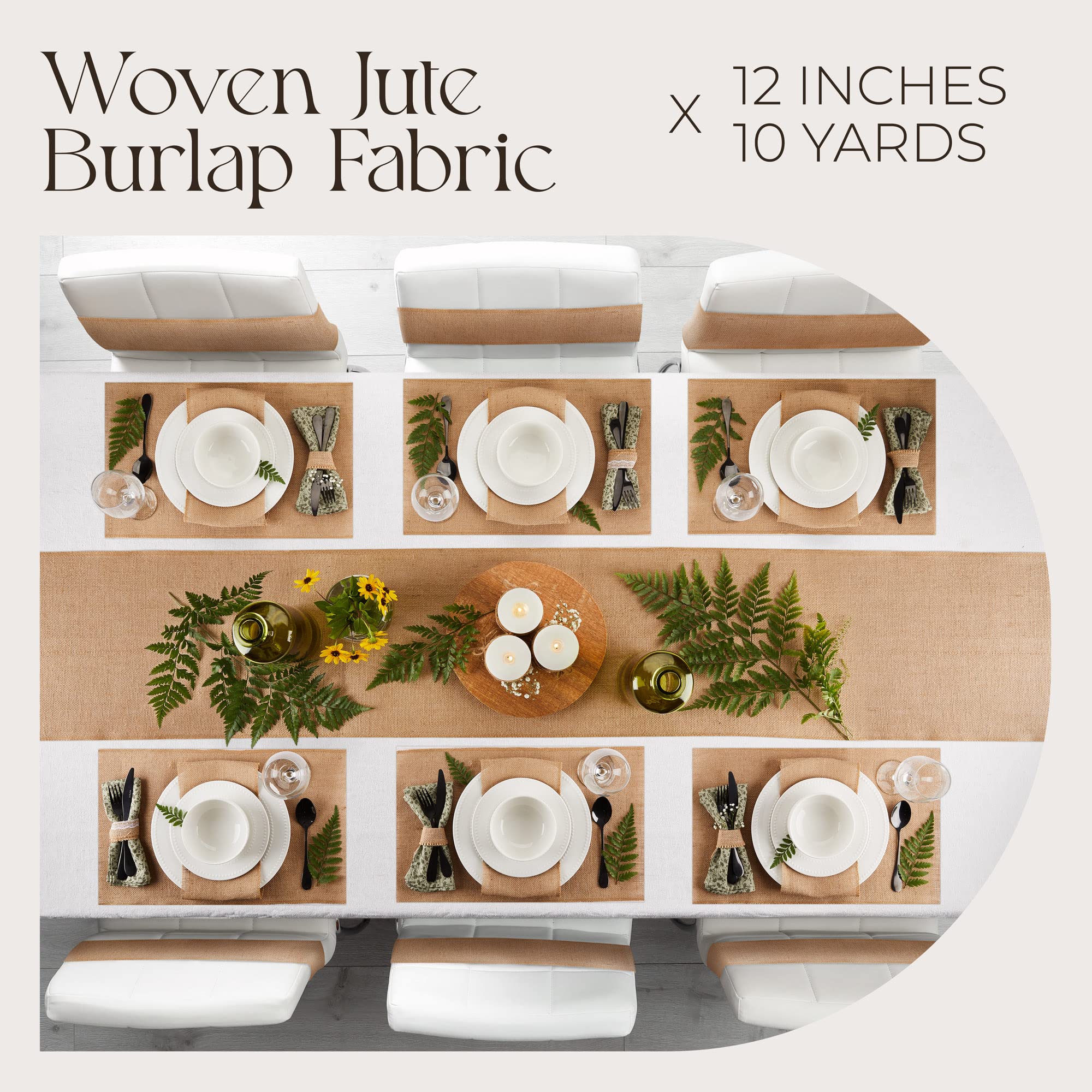 Designer Burlap table runner overlocked edges prevent fraying for durability.