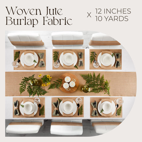 Designer Burlap table runner overlocked edges prevent fraying for durability.