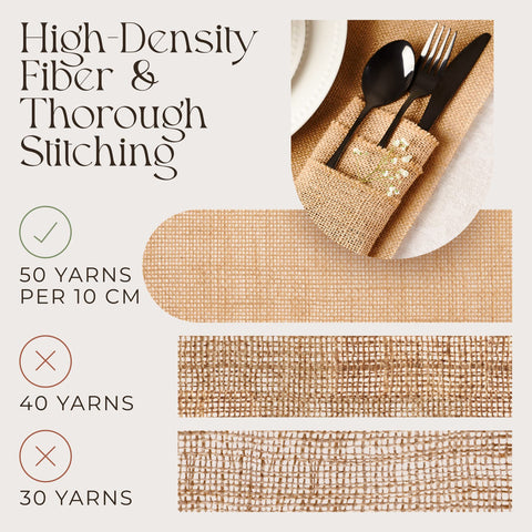 Designer Burlap natural jute color adds rustic warmth to any table.