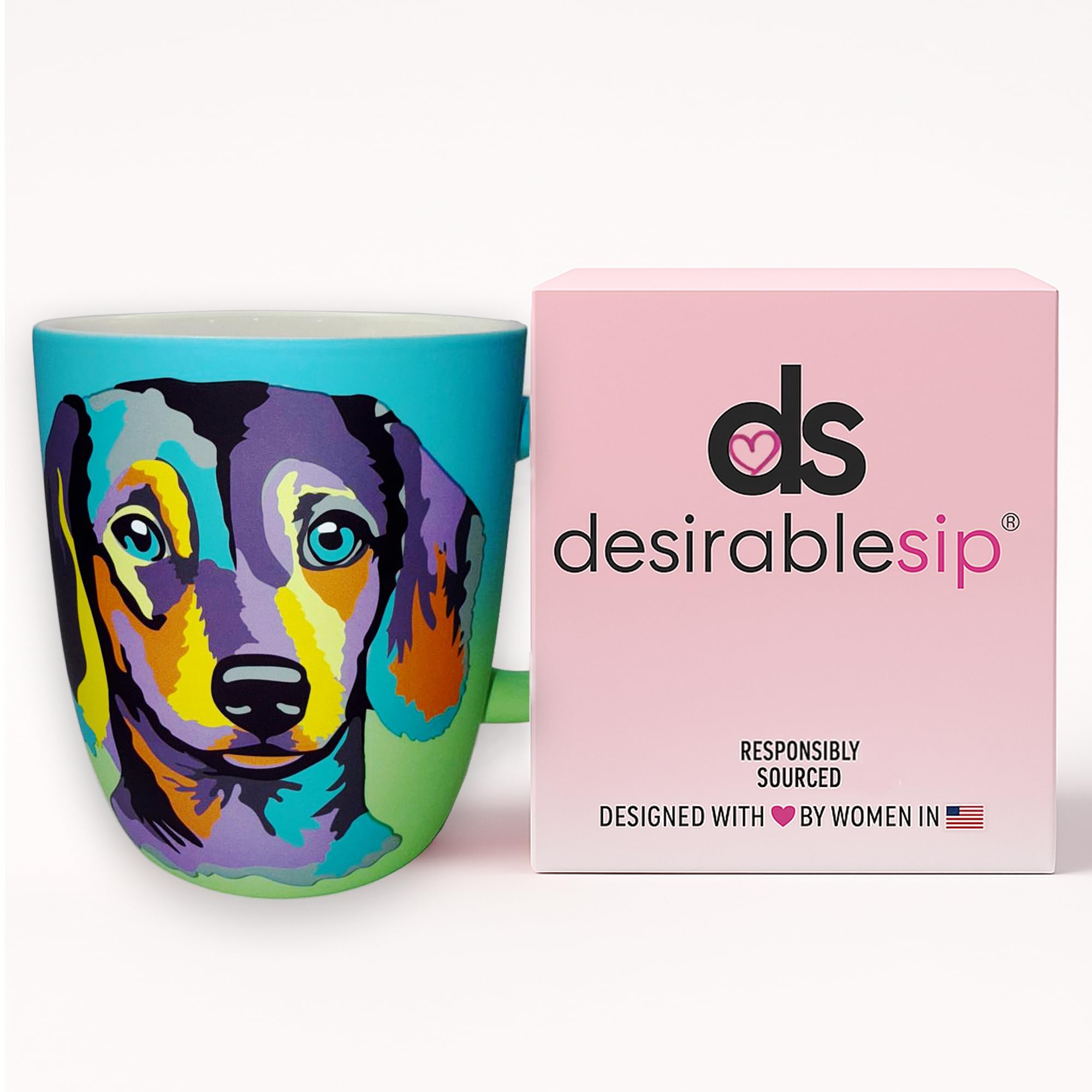 DesirableSip Dachshund Blue Mug gift-ready packaging makes a charming present for dog lovers.
