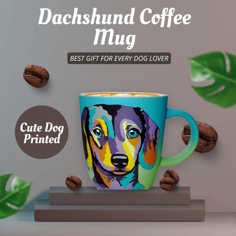 DesirableSip Dachshund Blue Mug held in hand offers comfortable grip for mornings.