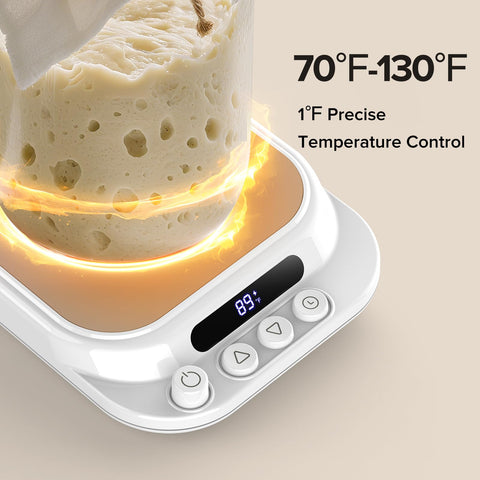 DesirSay Sourdough Warmer control panel showing 70-130°F range for precise warmth control.