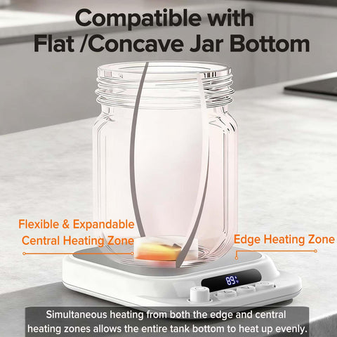DesirSay Sourdough Warmer jar-bottom compatibility with flat or concave jars.