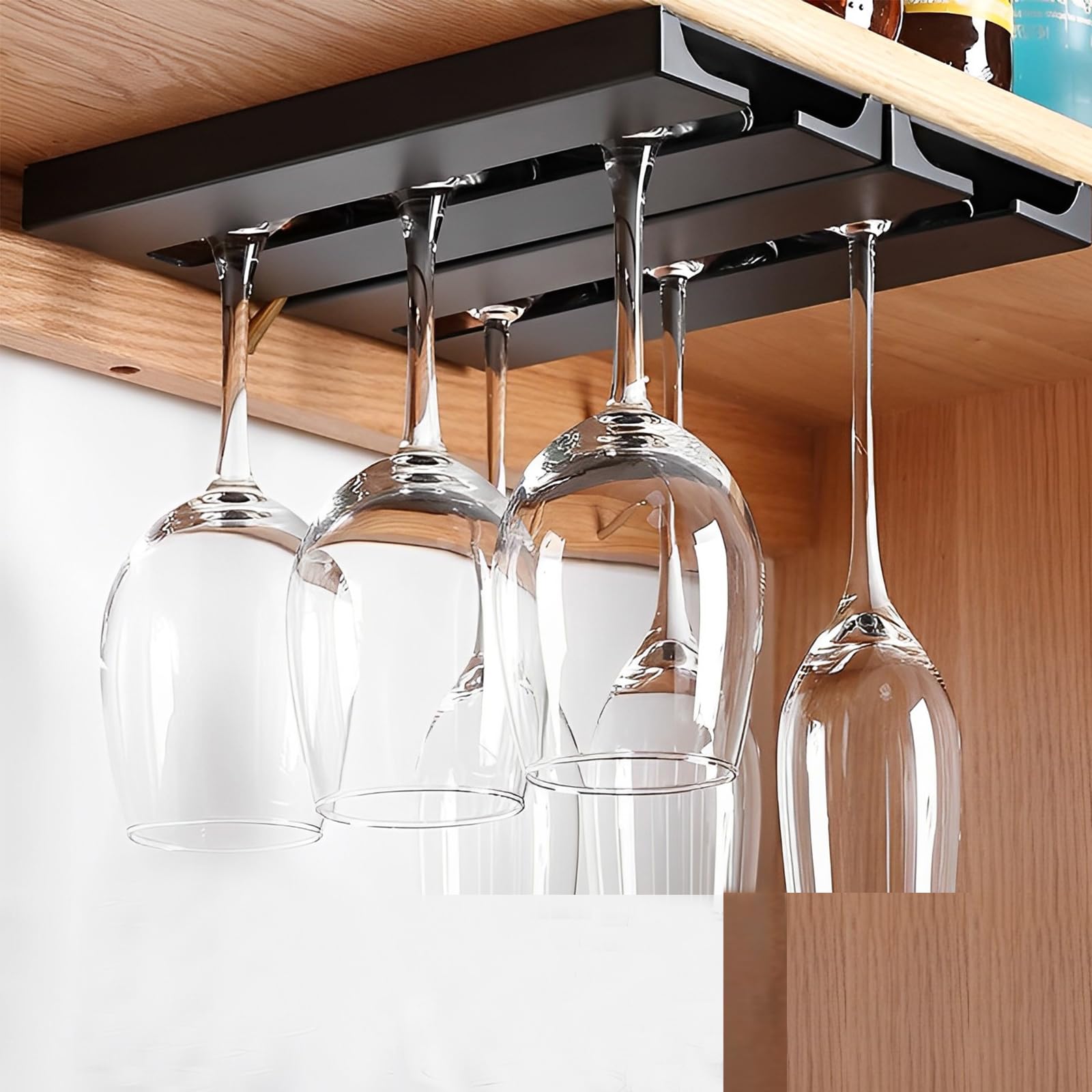 DESONAUT wine glass holder under-cabinet black with punch-free installation