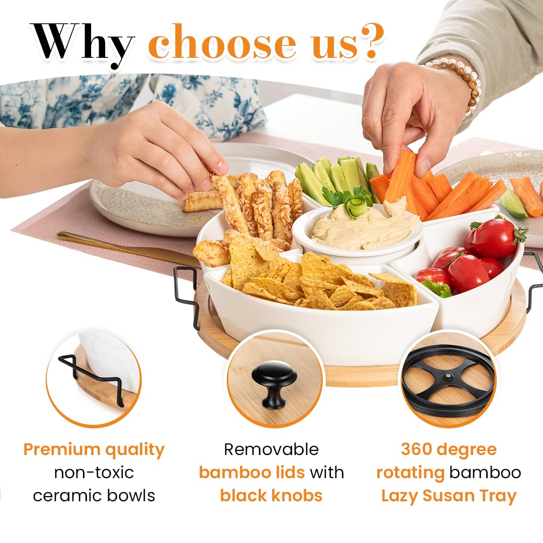 DEVA divided round party platter keeps chips and dips separated