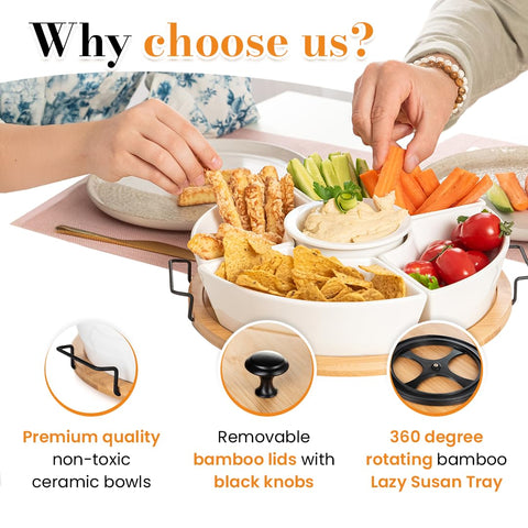 DEVA divided round party platter keeps chips and dips separated