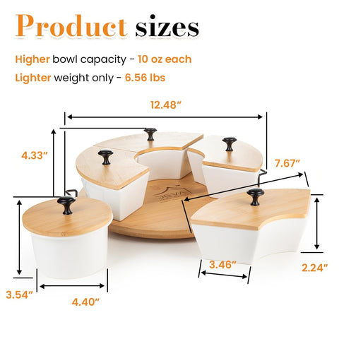 DEVA white ceramic bowls with bamboo lids for neatly organized dips