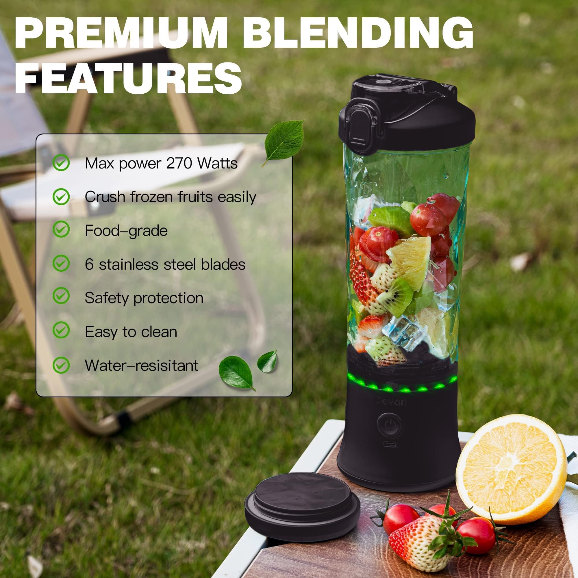 Devan portable blender with diamond jar for quick, clean blending