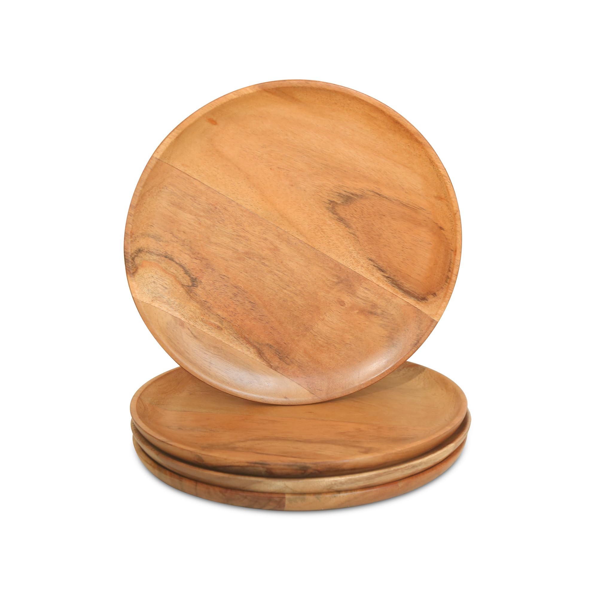 DEVLA acacia wooden charger plates for dinner; 10-inch size fits standard place settings.