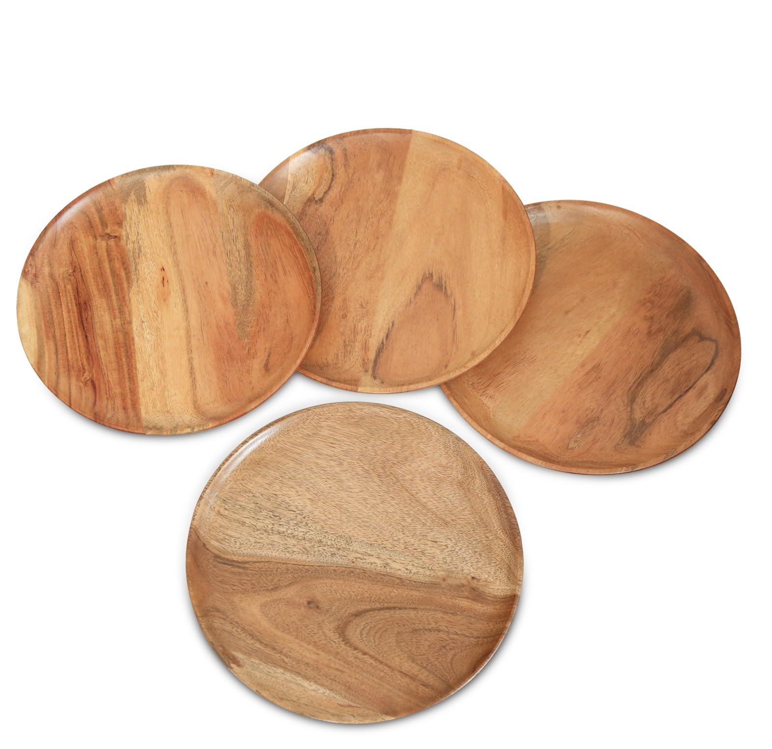 DEVLA acacia charger plates side profile; sturdy 10-inch rounds for meals and events.