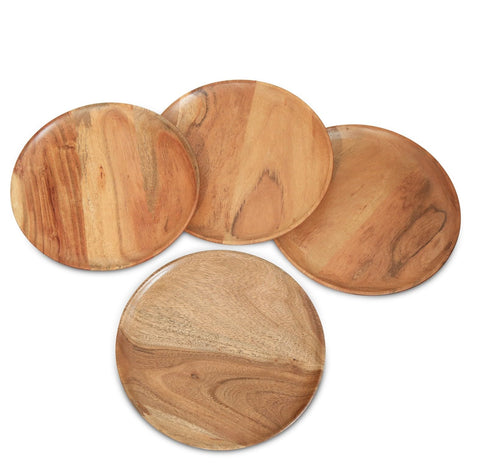 DEVLA acacia charger plates side profile; sturdy 10-inch rounds for meals and events.