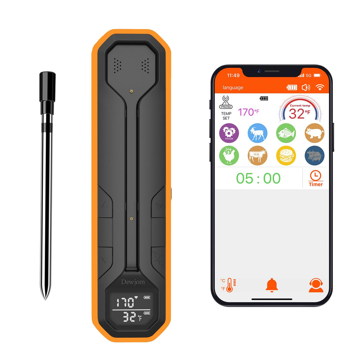 Dewjom wireless meat thermometer probe for precise doneness