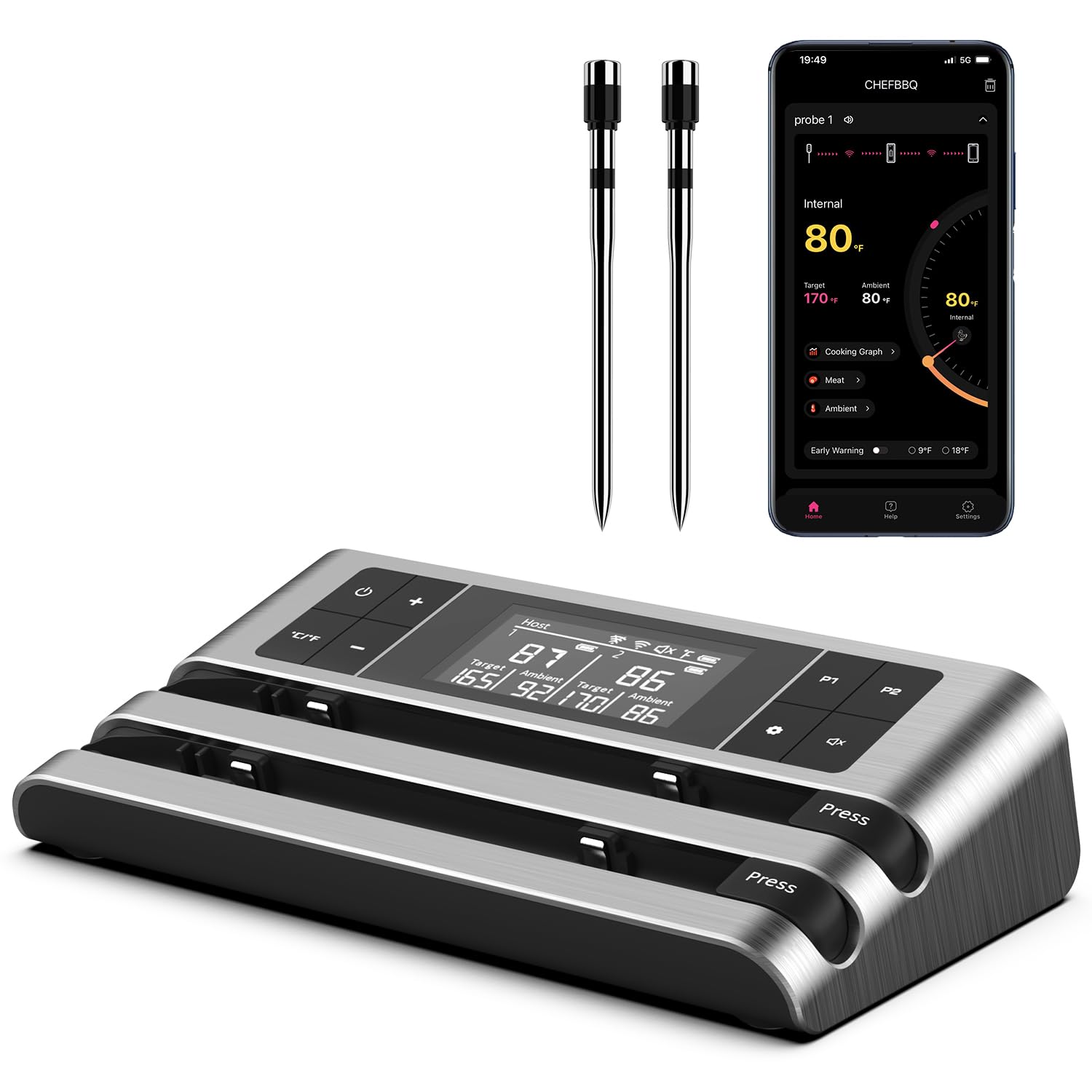 Dewjom wireless thermometer with dual-sensor probe for precise cooking control