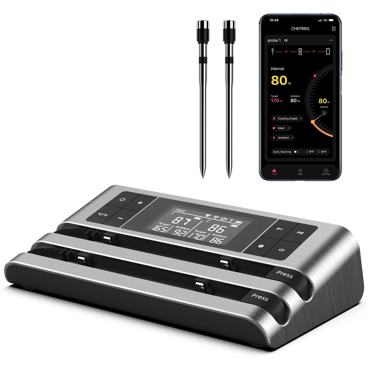 Dewjom wireless thermometer with dual-sensor probe for precise cooking control