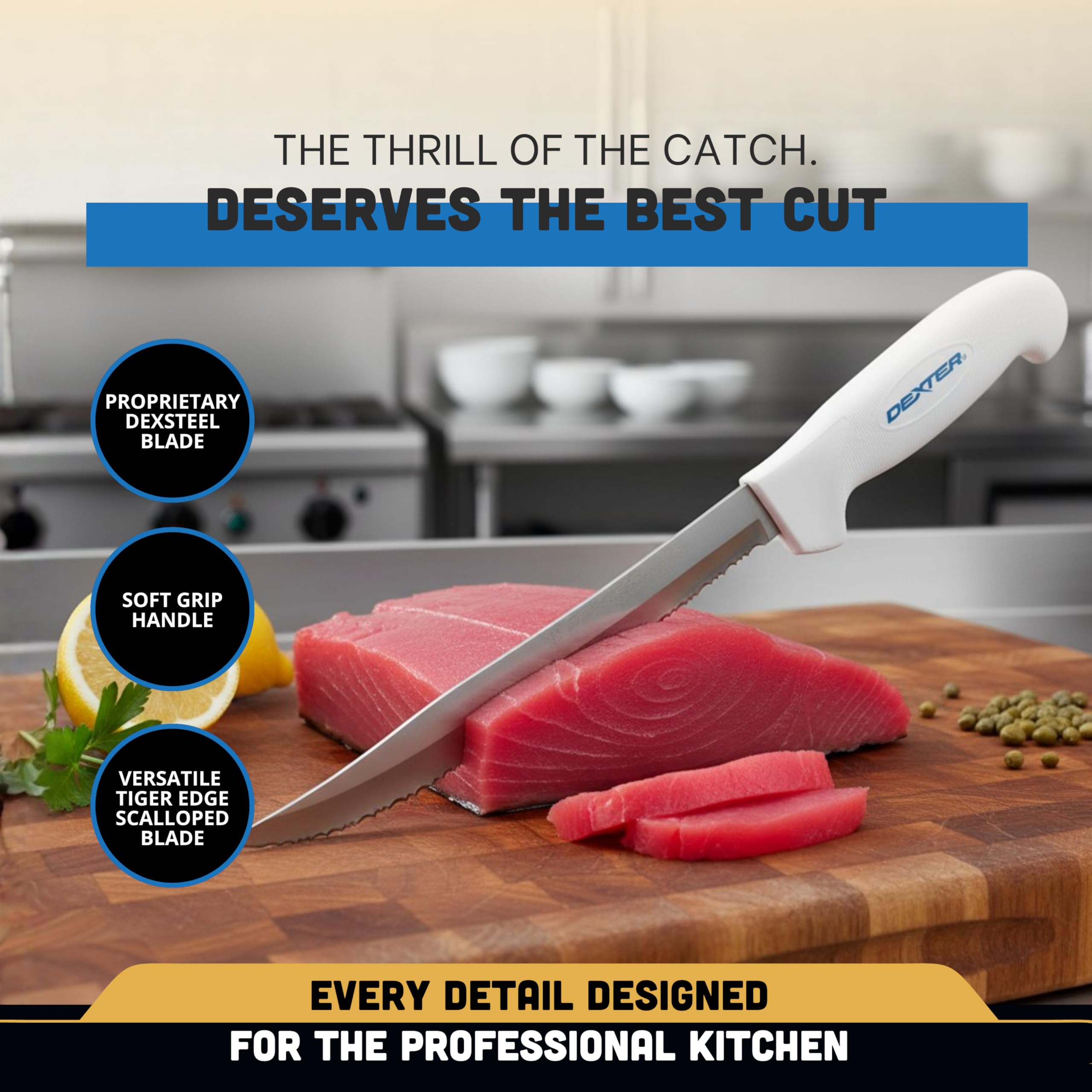 Dexter Outdoors SOFGRIP 8-inch fillet knife in kitchen use for home seafood prep