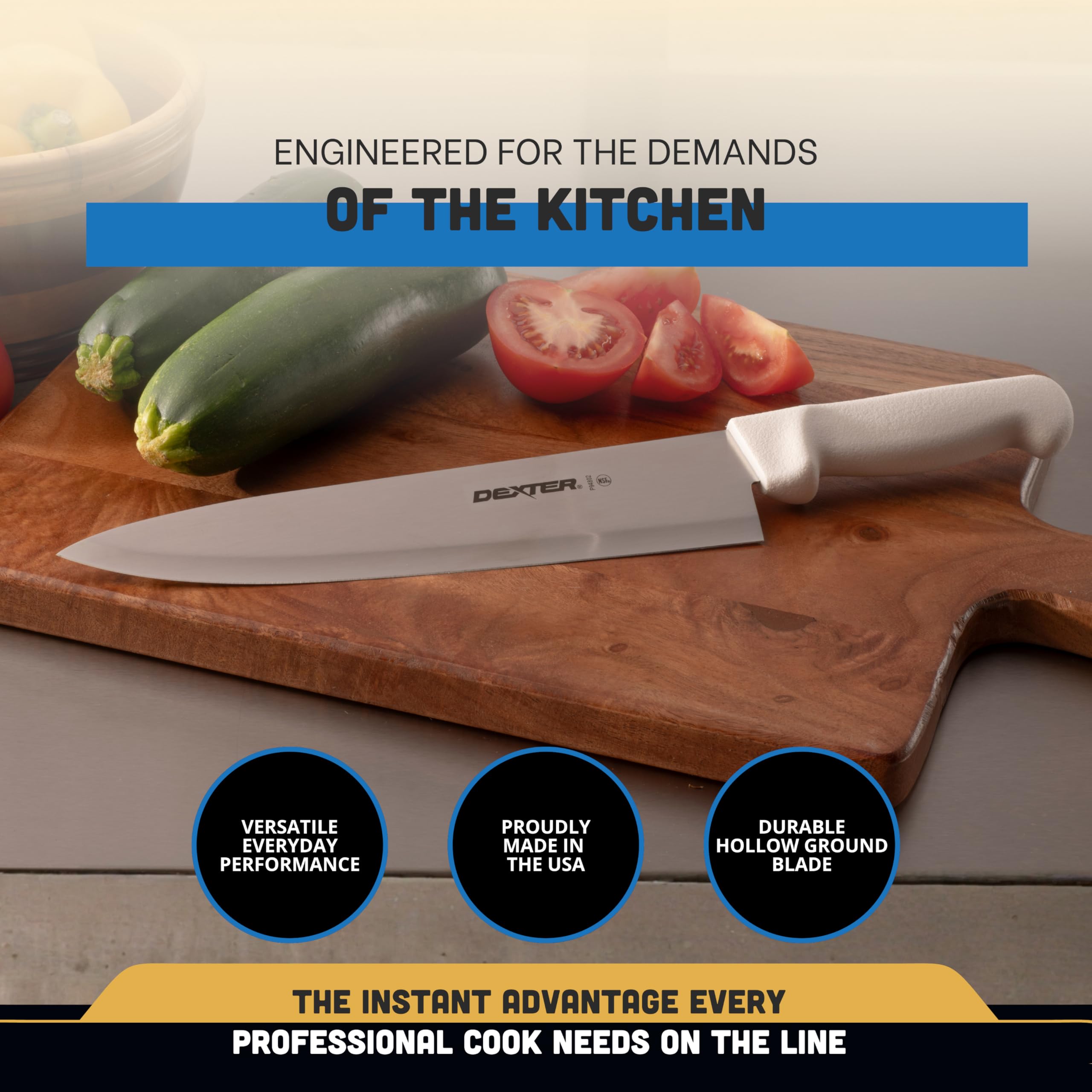 Dexter-Russell P94802 cutting-board-ready setup enables clean, even slices.