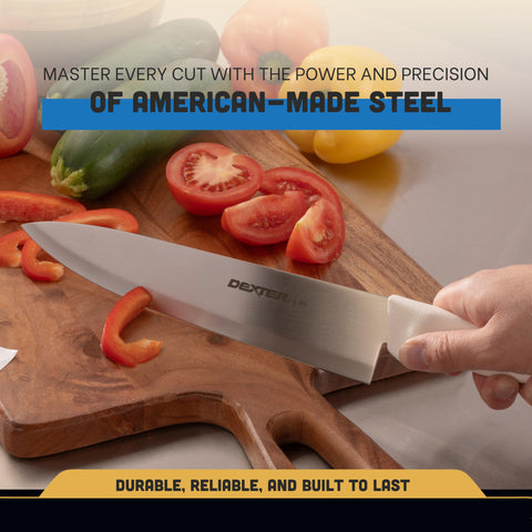 Dexter-Russell P94802 hollow-ground blade reduces drag for smooth cuts.