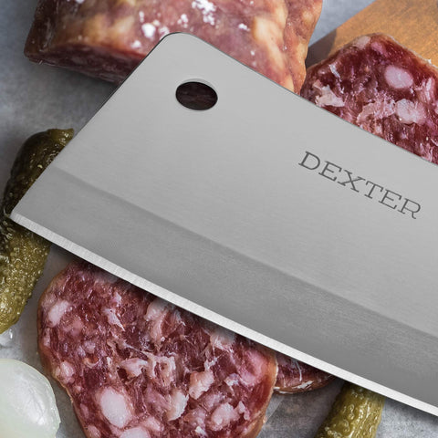 Dexter-Russell rosewood handle close-up, secure grip for tough prep.