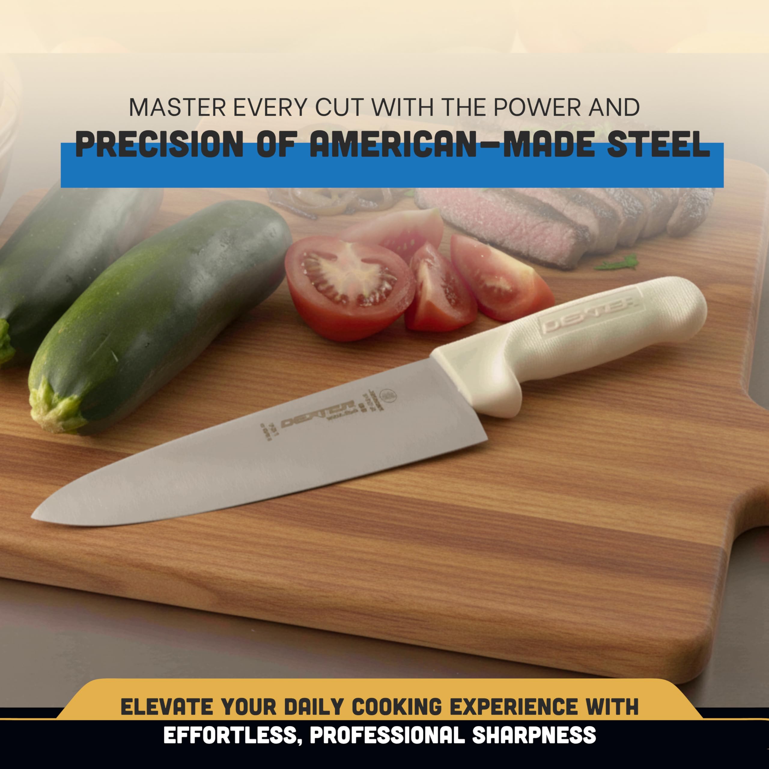 Dexter-Russell S145-8 knife balanced grip for comfortable prep.