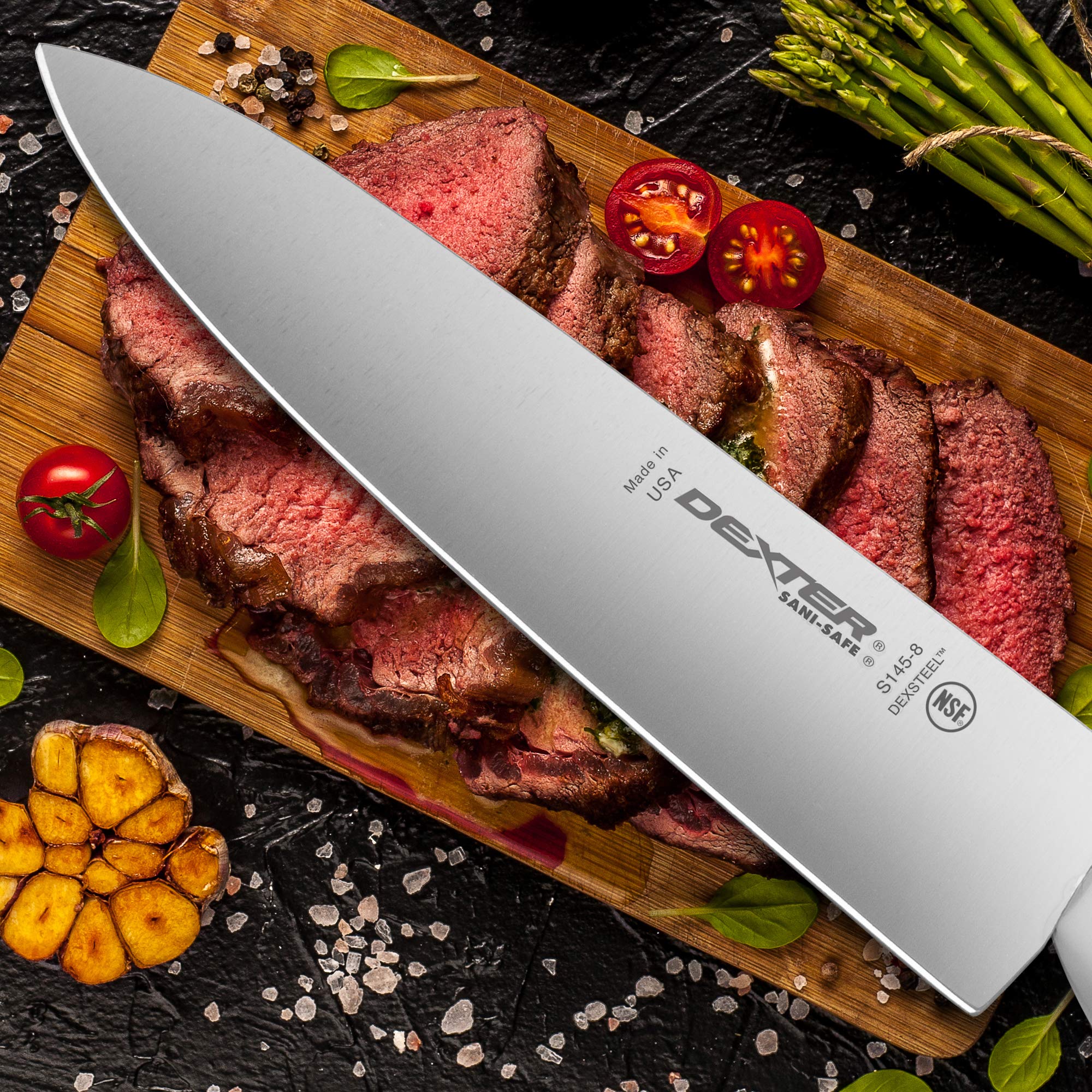 Dexter-Russell S145-8 knife textured handle close-up for secure grip.