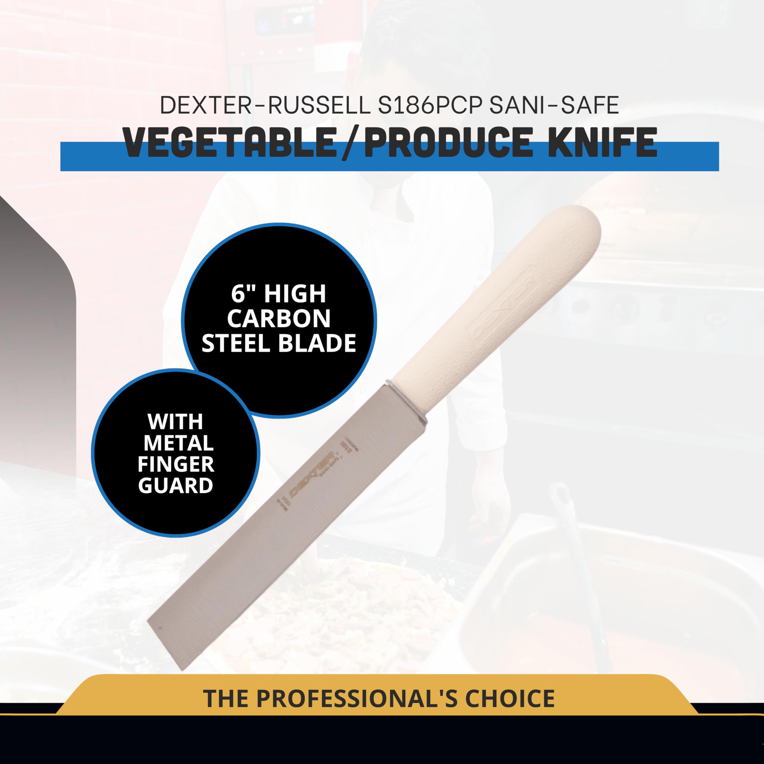 Dexter-Russell Sani-Safe 6in knife handle grip in action for comfortable use.