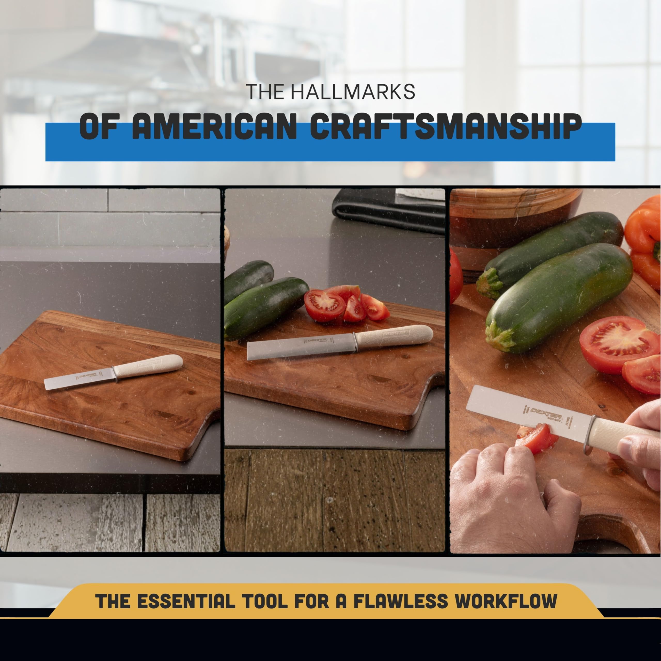 Dexter-Russell Sani-Safe 6in knife in a professional kitchen ready for prep.