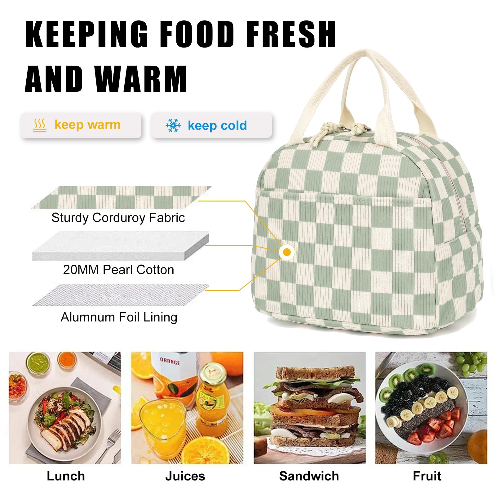 Dezcrab lunch bag showing front pocket and zipper access for quick items.