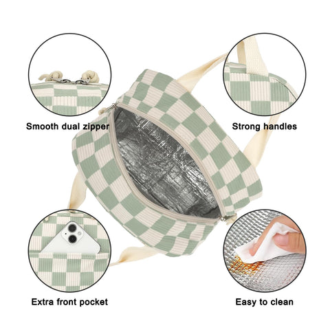 Dezcrab corduroy lunch bag with sturdy handle for easy transport.