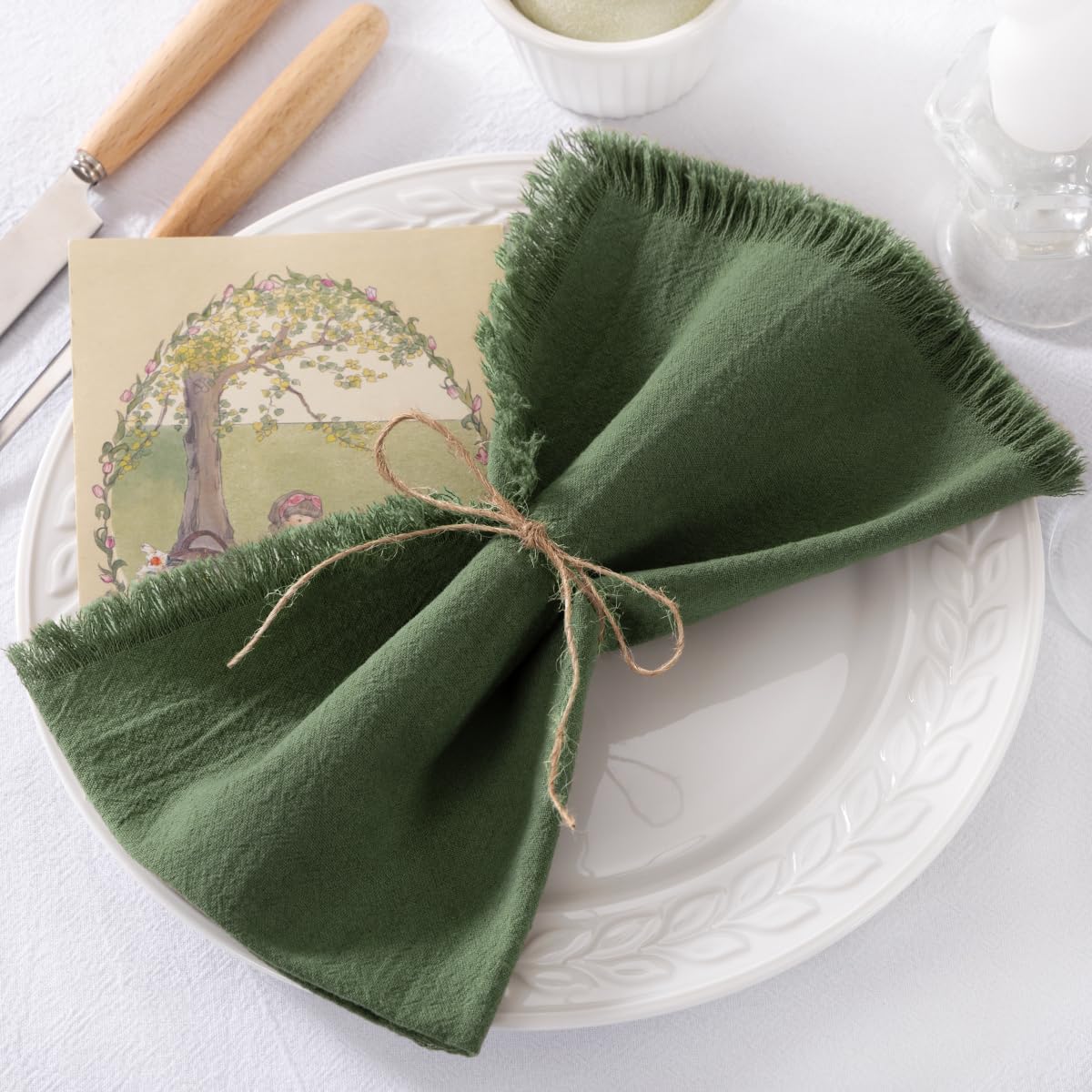 Set of 12 napkins arranged for farmhouse dinner and celebration