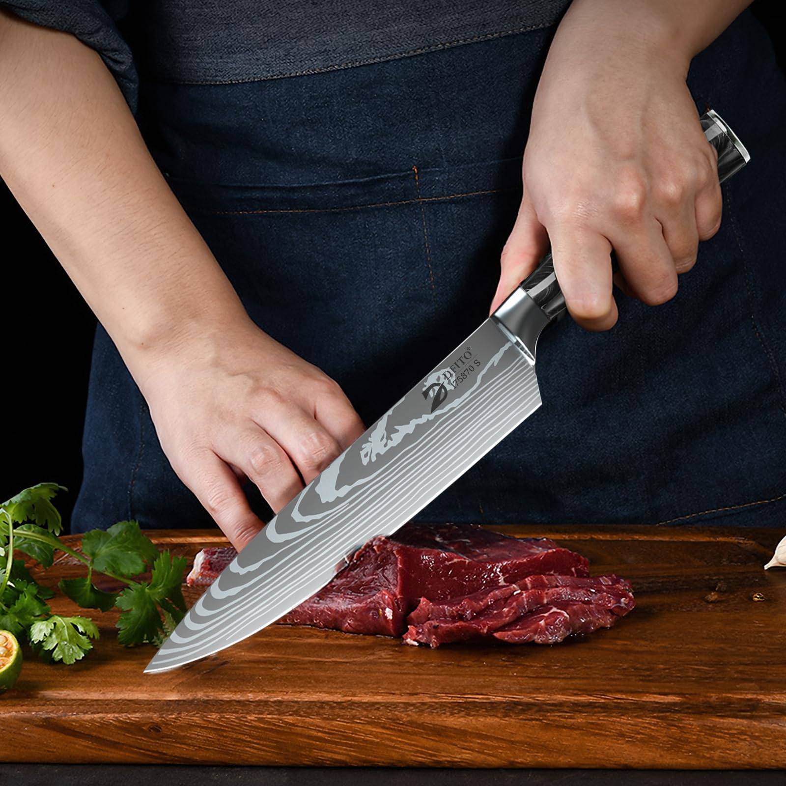 Dfito 6-inch boning knife for trimming meat.
