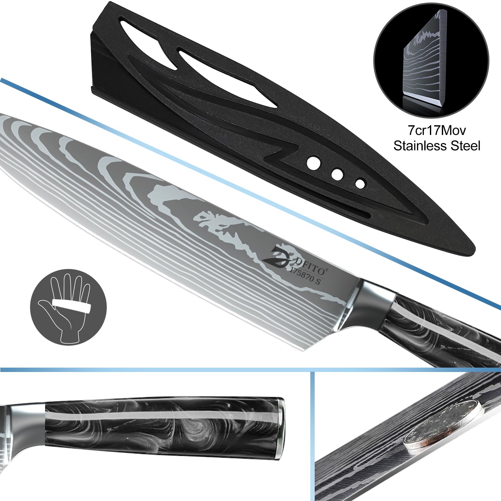 Dfito 8-inch slicing knife highlights precise cutting.