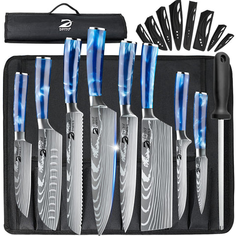 Dfito chef knife set with roll bag for portable, organized kitchen prep.