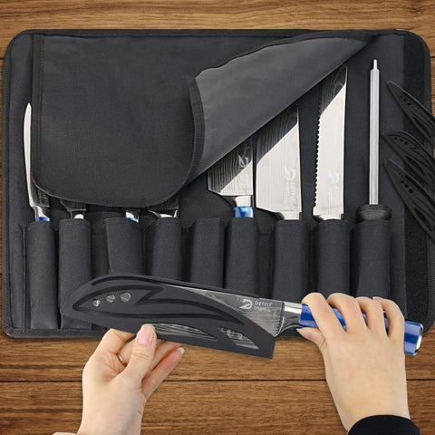 Dfito 9-piece knife set highlights high-carbon stainless steel blades for sharp, precise cuts.