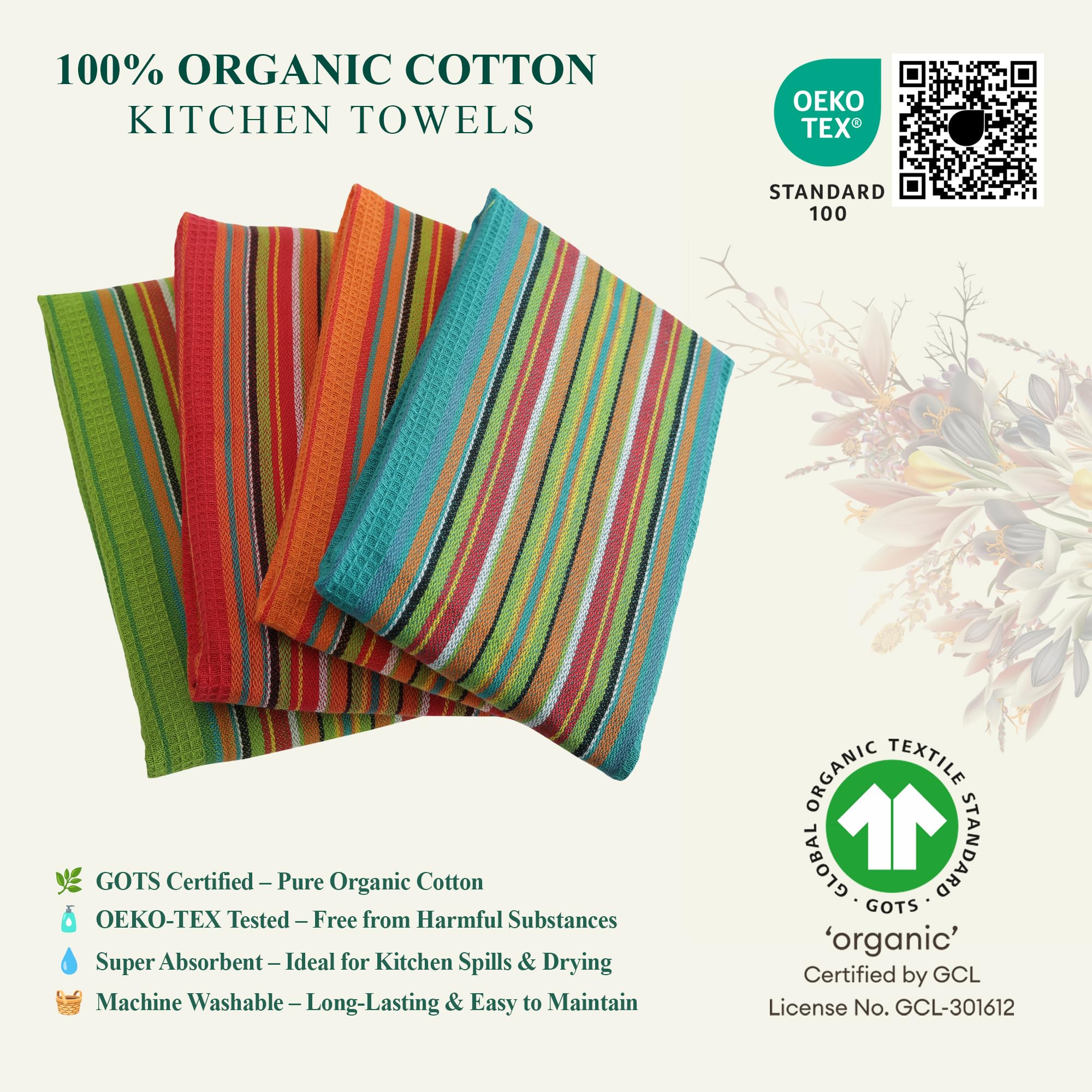 DG Collections Salsa Stripe towel drying dishes quickly with lint-free performance.
