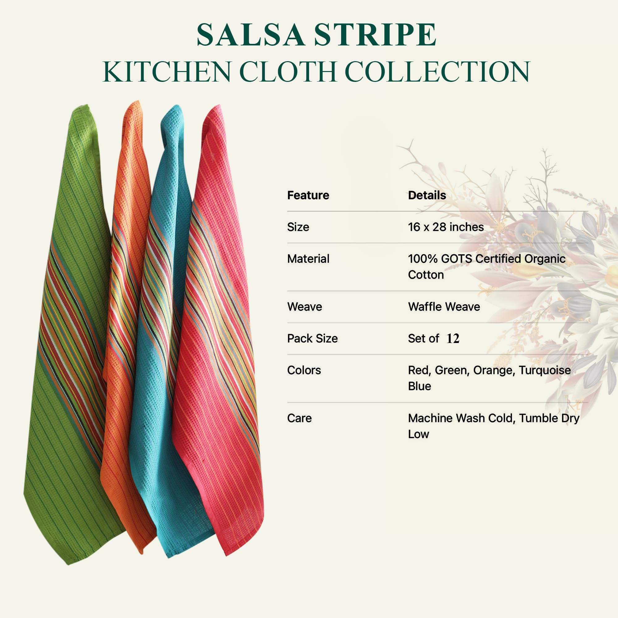 DG Collections Salsa Stripe towel tight weave resists lint on glassware.