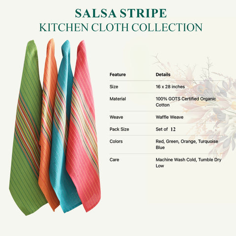 DG Collections Salsa Stripe towel tight weave resists lint on glassware.