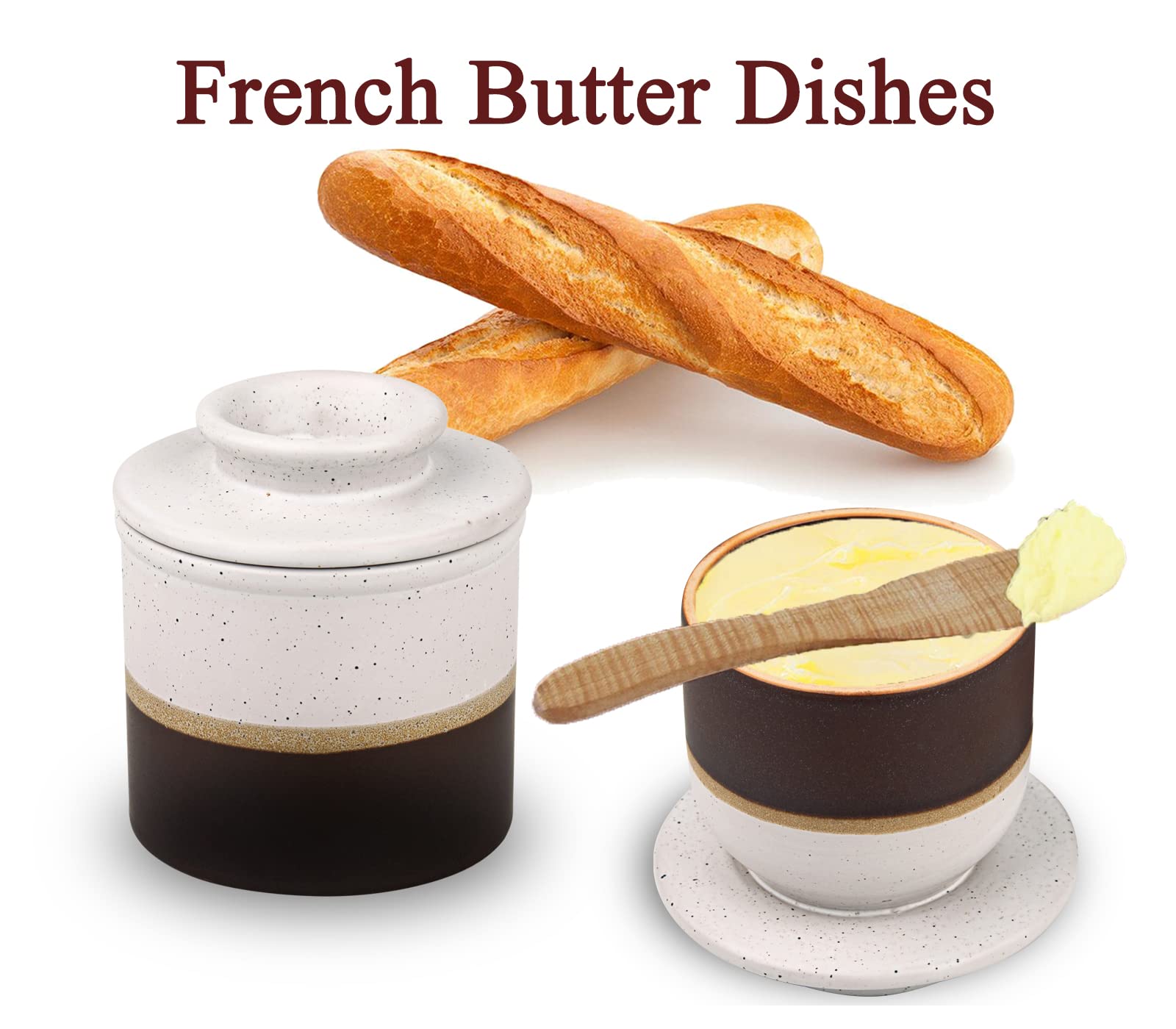 dgudgu french butter dish white brown elegant counter storage and mess-free butter