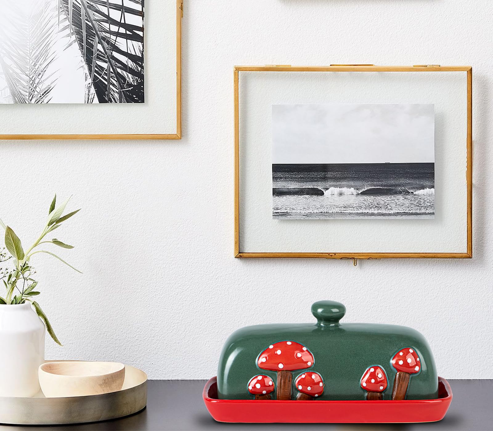 dgudgu handcrafted mushroom butter holder adds artistic kitchen touch.